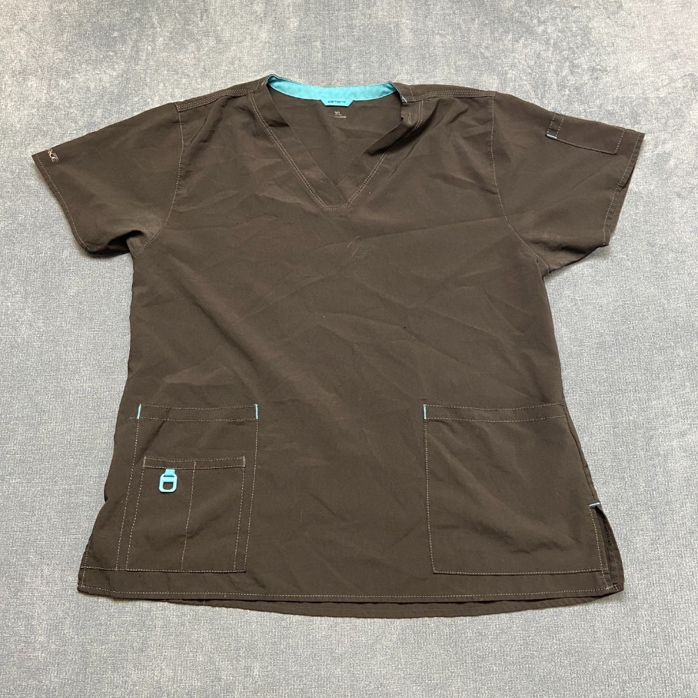 Carhartt Force Cross-Flex Scrub Top Womens XL Black Stretch V Neck Side Slit